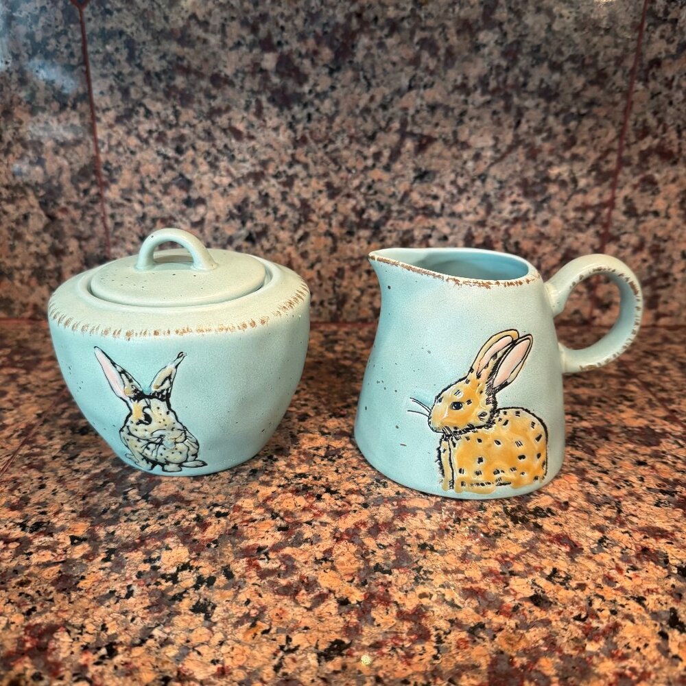 In HomeStylez 2018 Easter Bunny Rabbit Set Sugar Bowl Creamer Green Spring